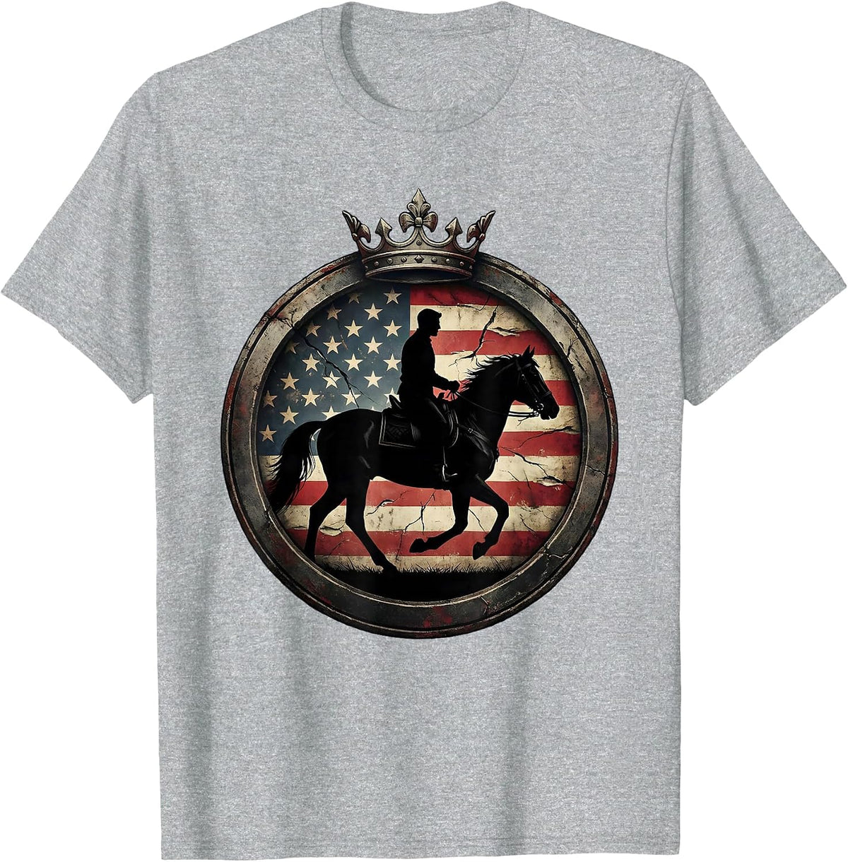 Men's Red Freedom Lone Rider Horseback Sunset Design T-Shirt - Heather Grey