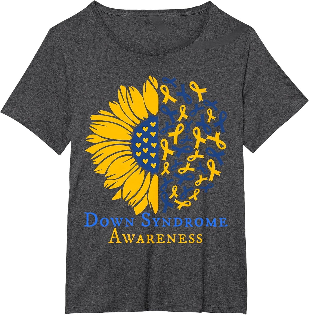 Kids Down Syndrome Awareness Ribbon Sunflower Toddler Girl T-Shirt - Dark Heather Grey