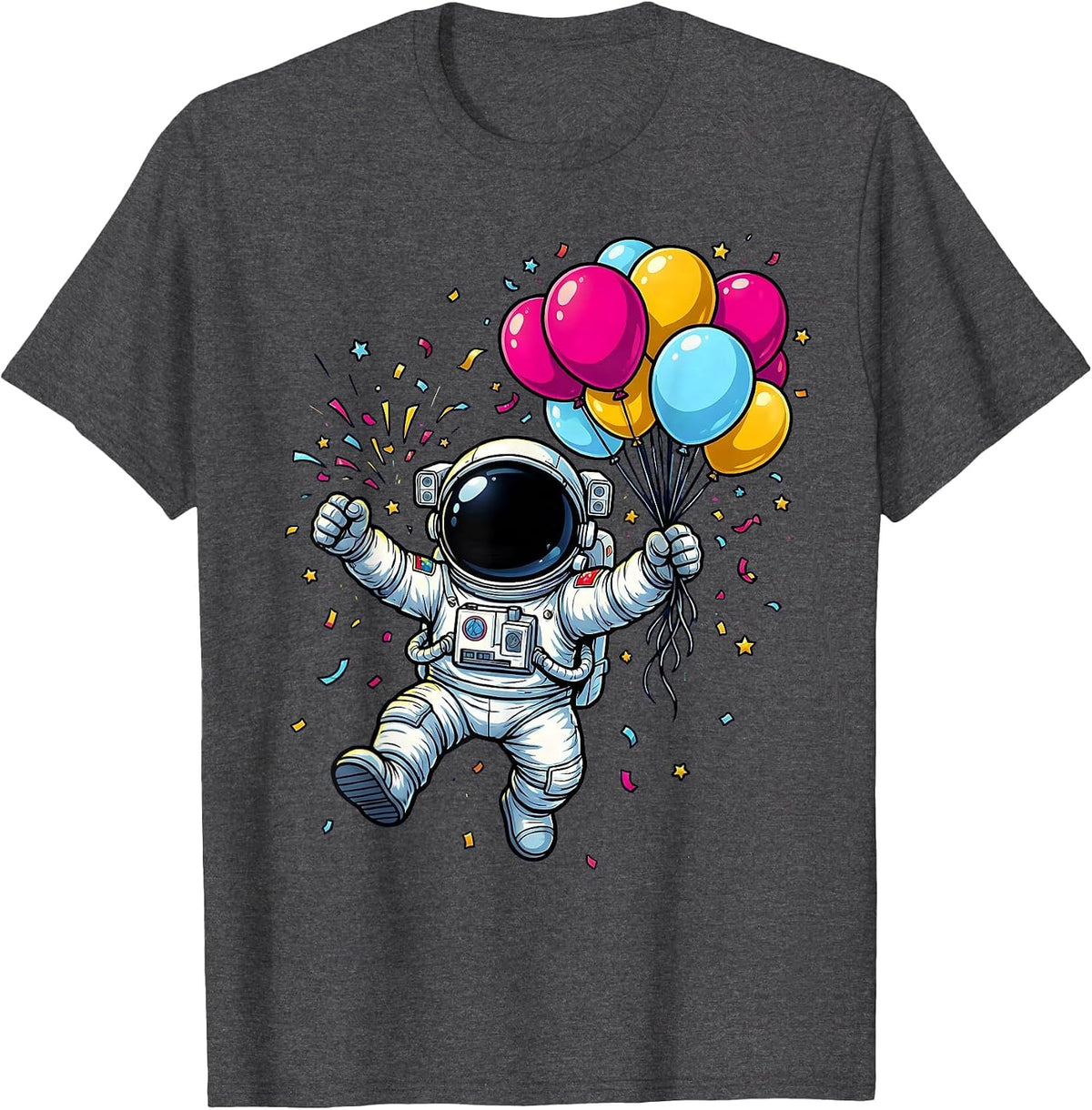 Men's Astronaut Birthday Balloons Space Celebration T-Shirt - Dark Heather Grey