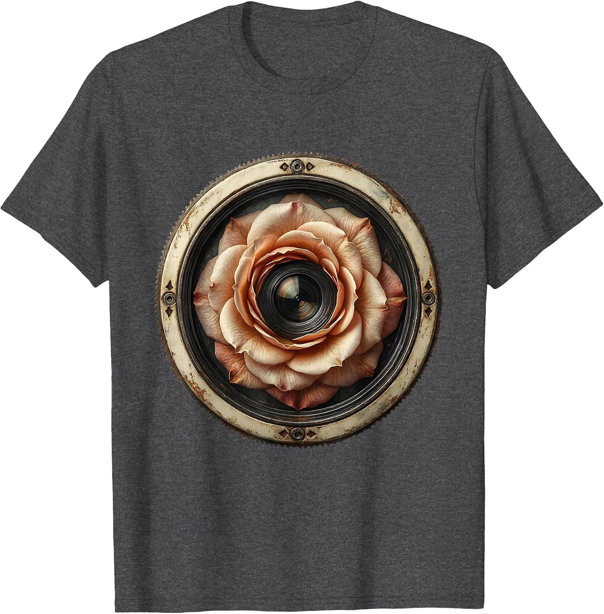 Camera Shutter Flower Bloom Photography Art T-Shirt - Dark Heather Grey