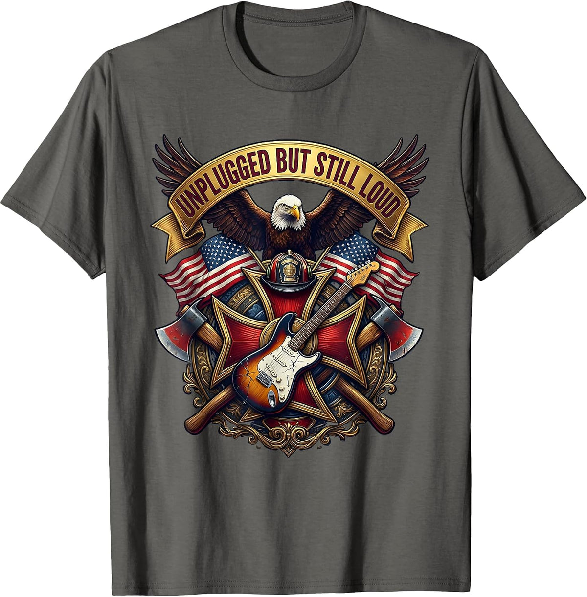 Unplugged But Still Loud Grunge Music Design T-Shirt - Asphalt Grey
