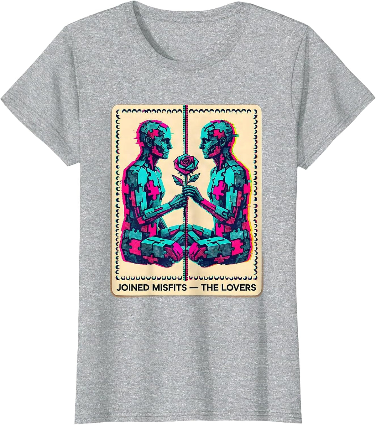 Women's Joined Misfits The Lovers Risograph Spooky Romance Halloween T-Shirt - Heather Grey