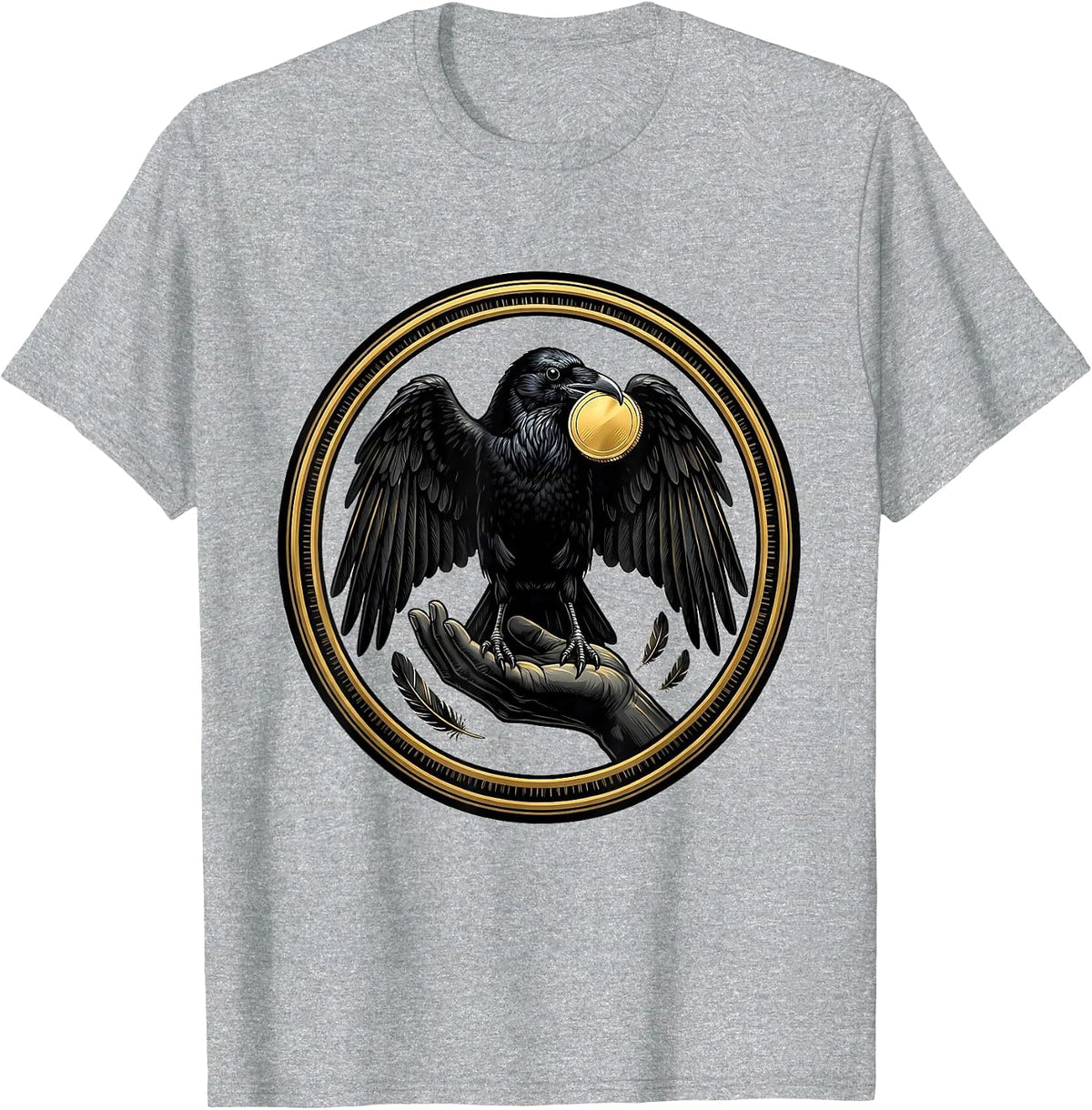 Men's Crow Stealing Gold Coin Illustration T-Shirt - Heather Grey