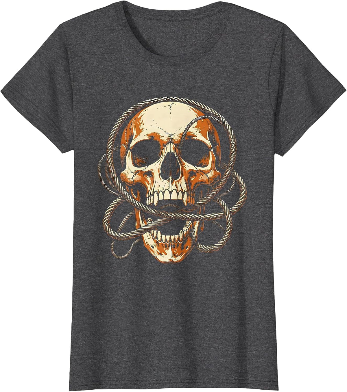 Women's Crow Skull Tangled Guitar Strings Grunge Art T-Shirt - Dark Heather Grey