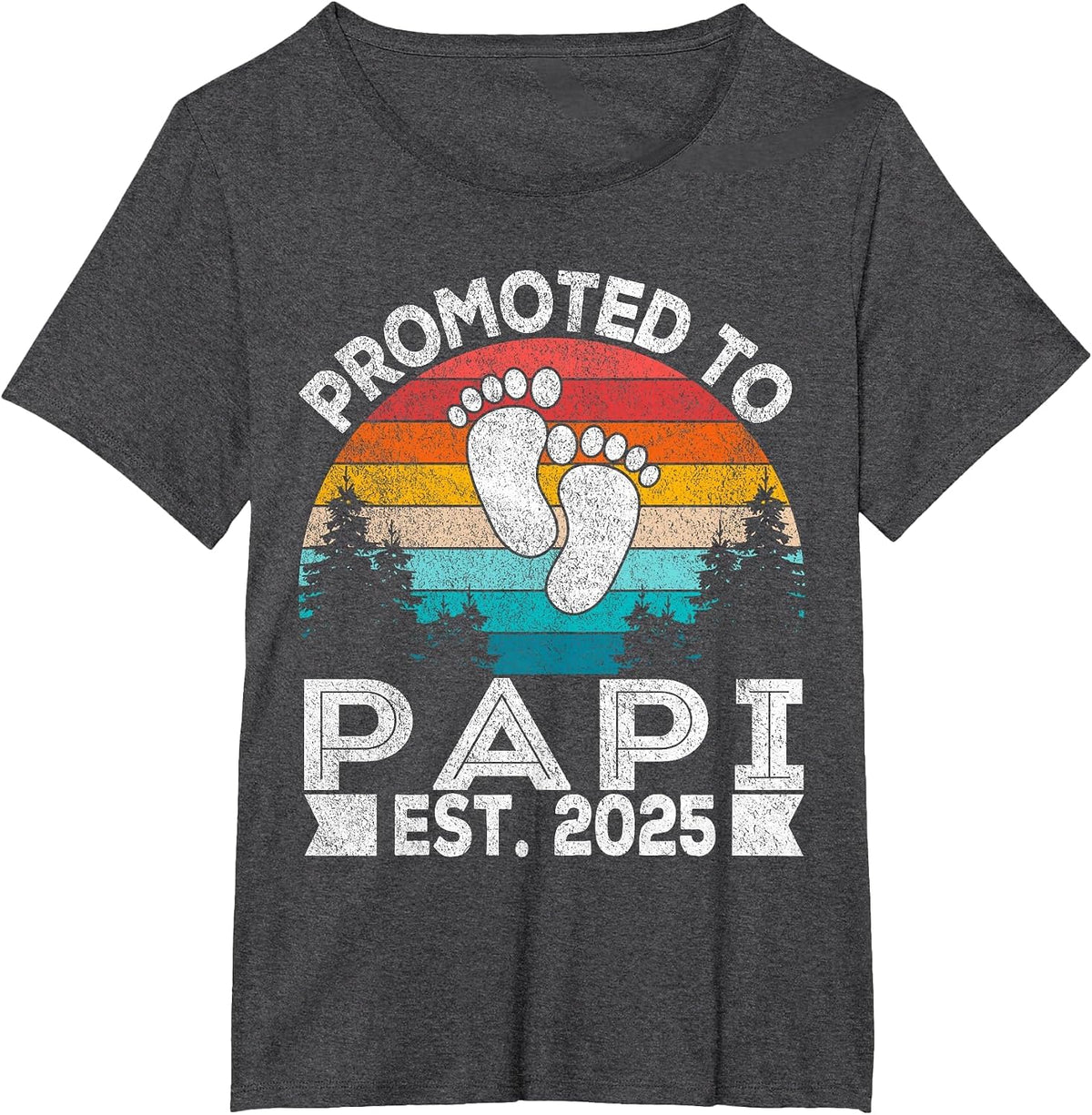 Promoted to Papi Est. 2025 First Time Grandpa Retro T-Shirt - Dark Heather Grey