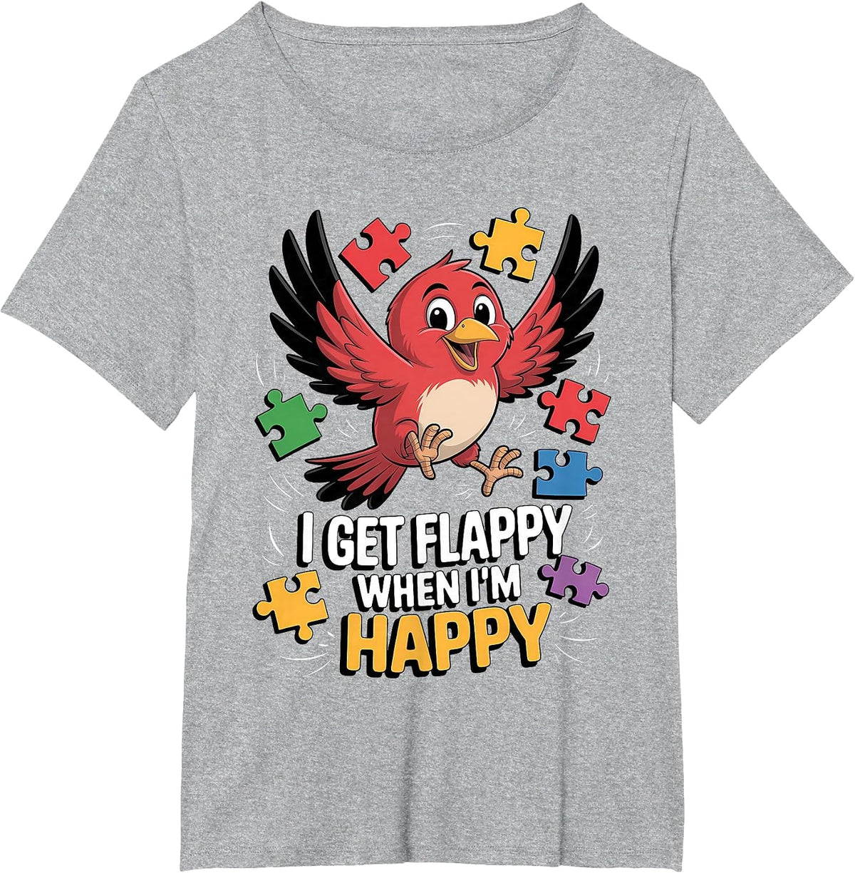 I Get Flappy When I'm Happy Cute Autism Awareness Bird T-Shirt - Heather Grey