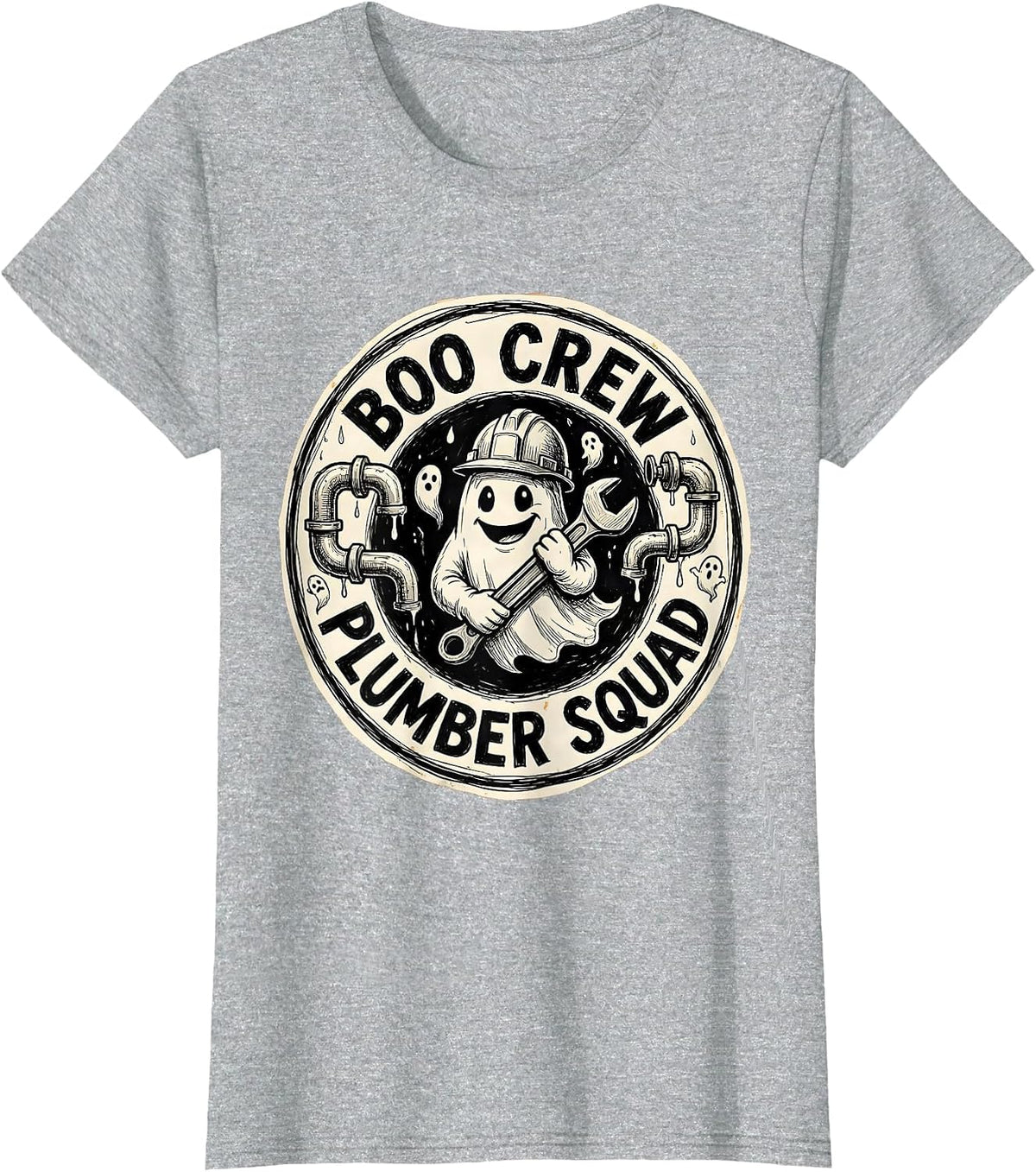 Boo Crew Plumber Squad Halloween Design T-Shirt - Heather Grey