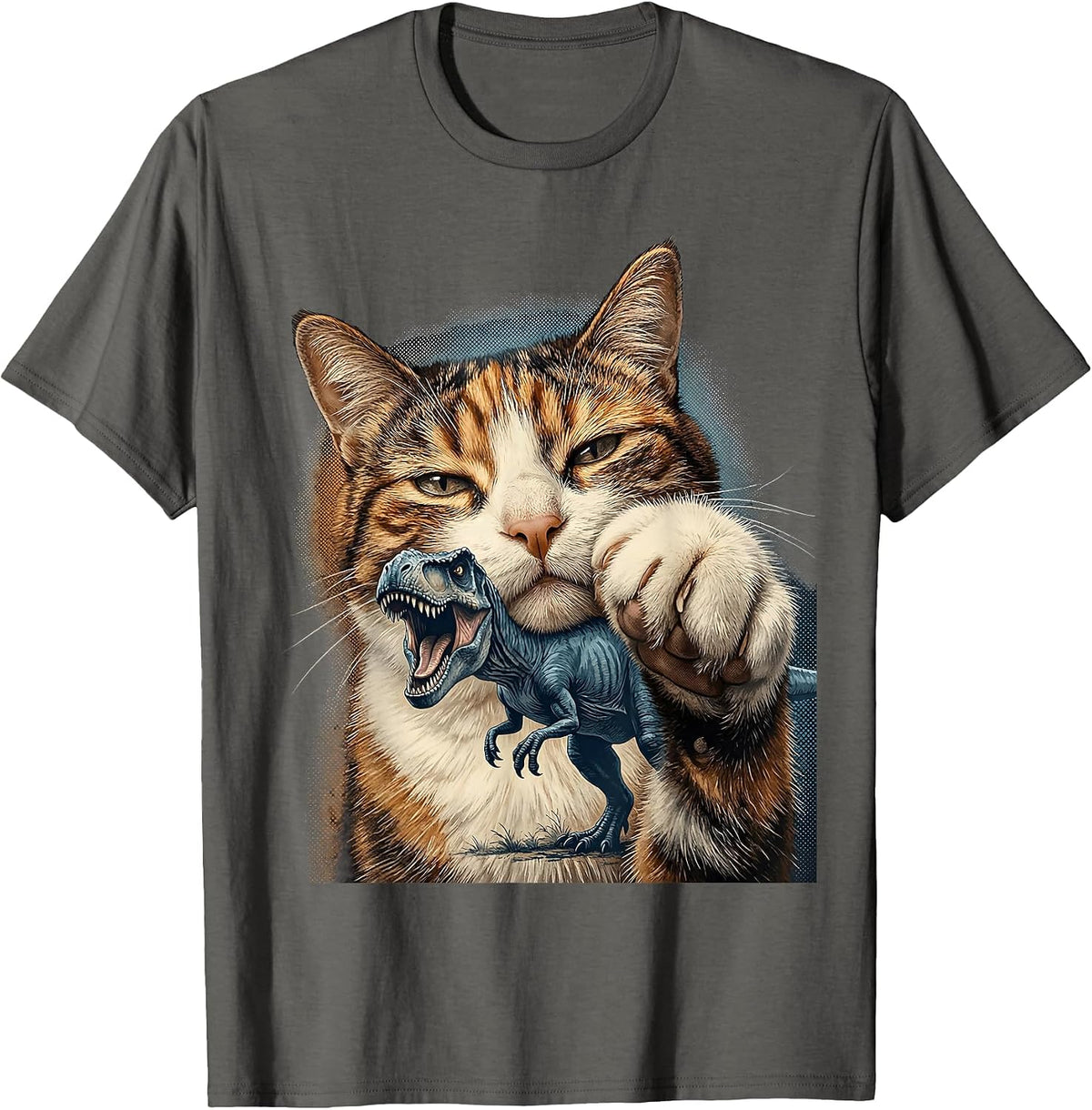 Men's Cat Selfie With T-Rex Dinosaur Funny Meme Cat Lover T-Shirt - Asphalt Grey