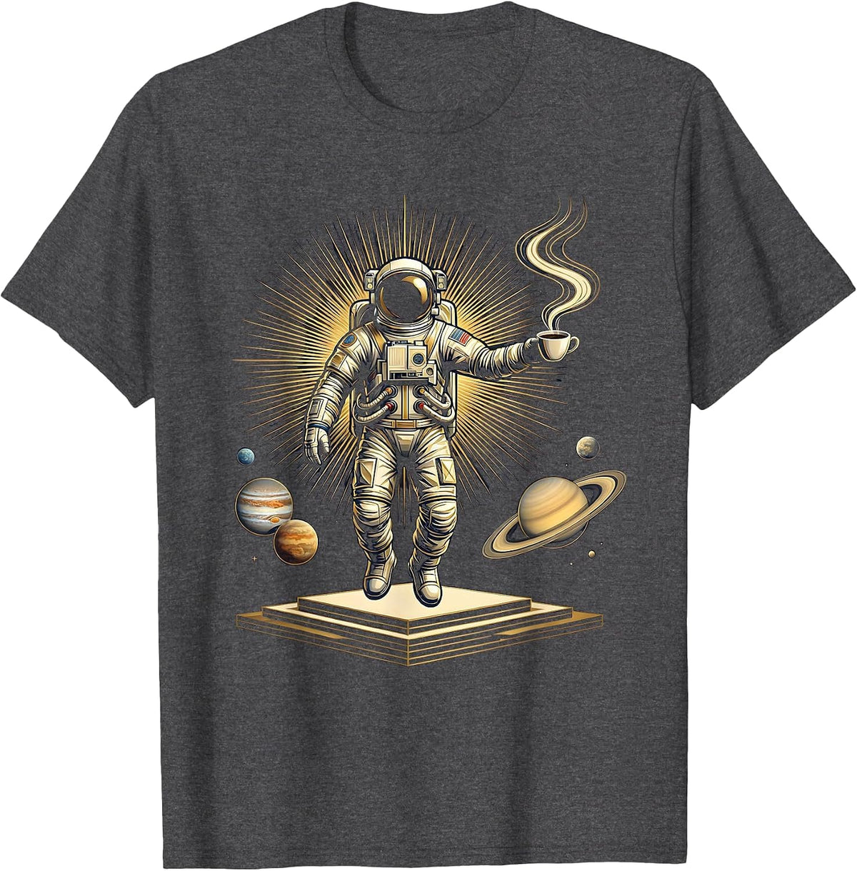 Men's Astronaut Floating With Coffee in Space T-Shirt - Dark Heather Grey