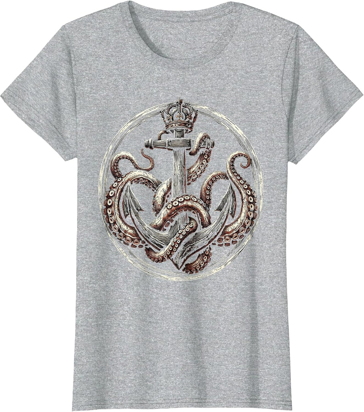 Octopus Tentacles Wrapped Around Ship Anchor T-Shirt - Heather Grey