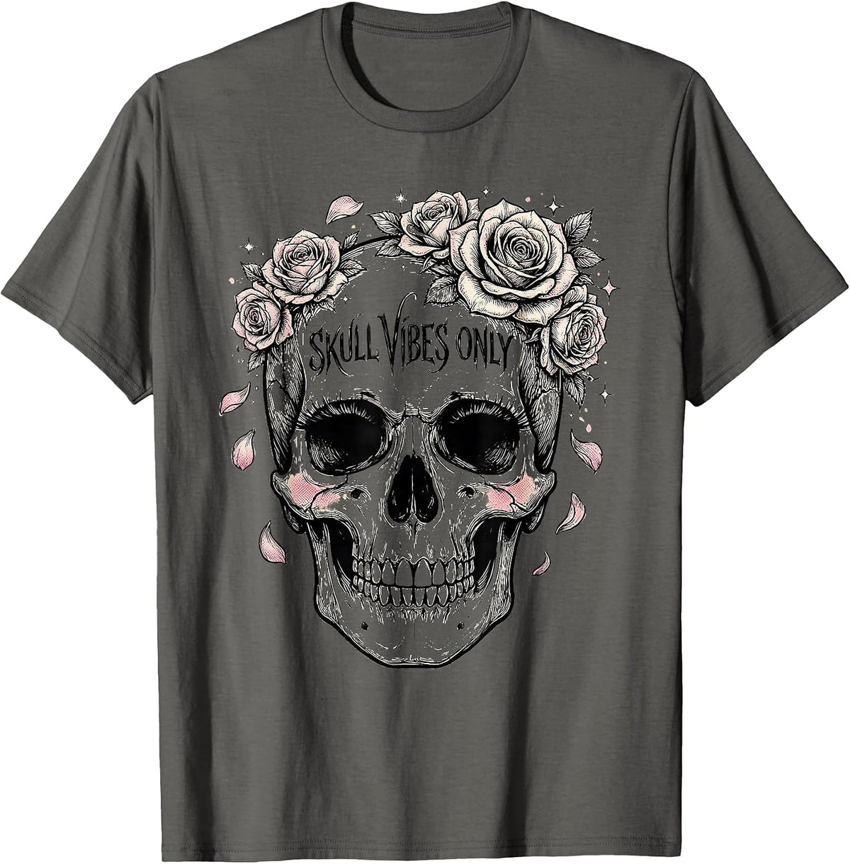 Skull Vibes Only Bold Graphic Design T-Shirt - Asphalt Grey