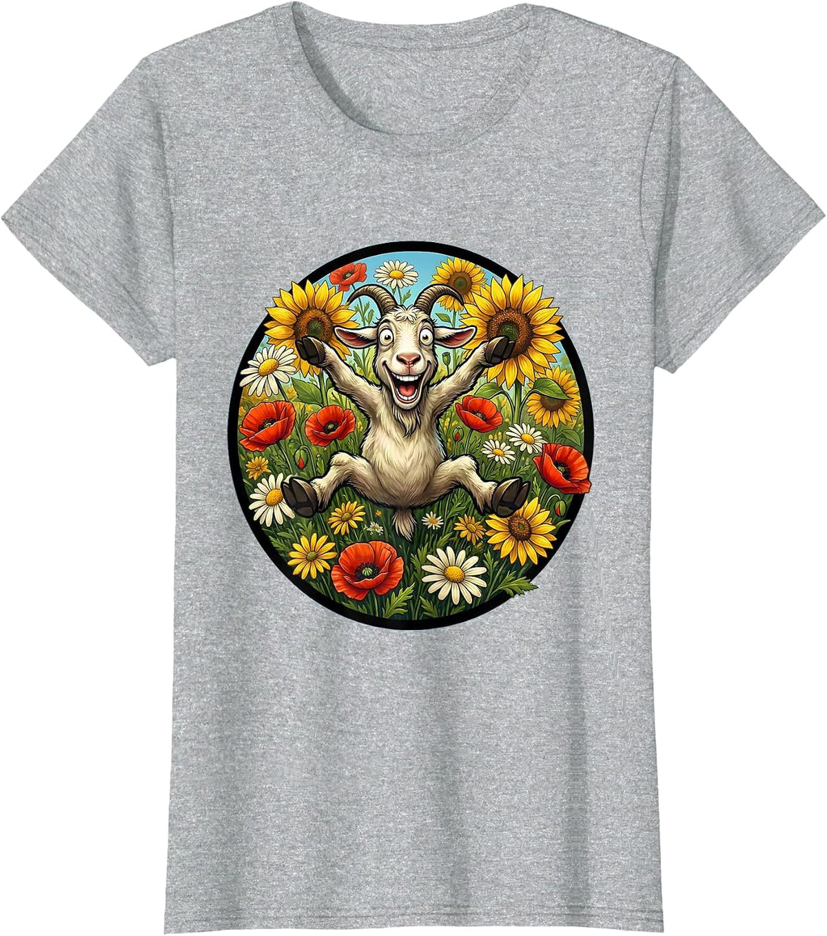 Leaping Goat Wildflower Burst Graphic T-Shirt - Heather Grey