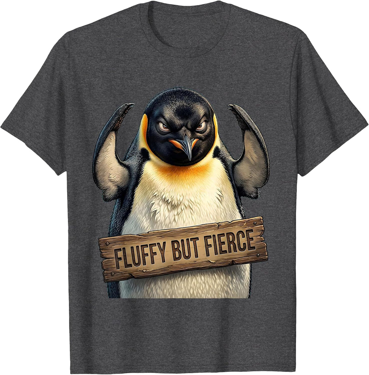 Fluffy But Fierce Penguin Graphic Design T-Shirt - Dark Heather Grey