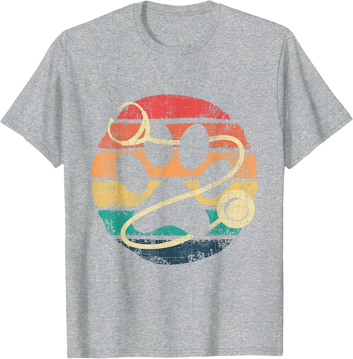 Retro Stethoscope - Dog Paw Print Veterinarian Veterinary T-Shirt - Heather Grey