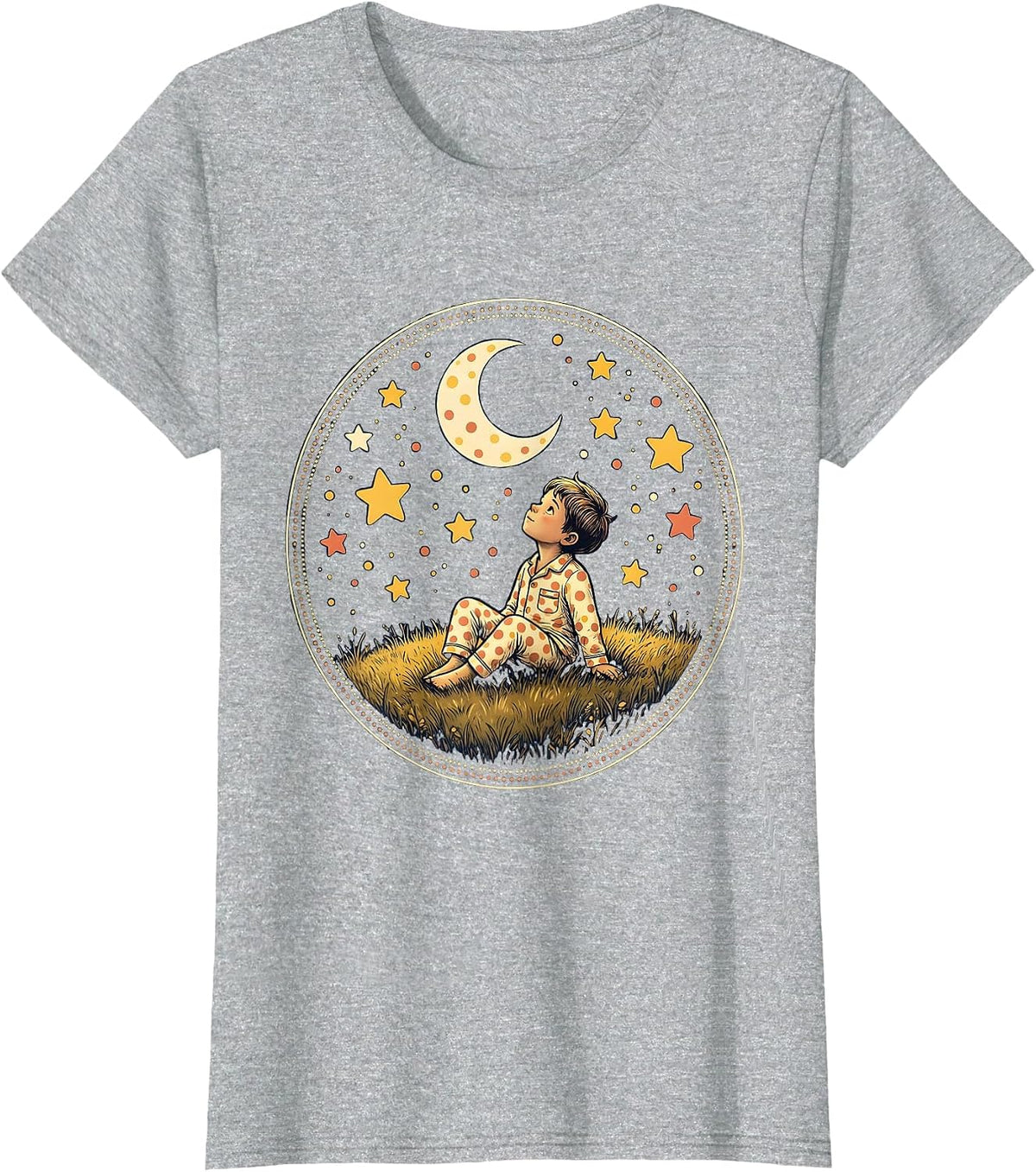 Dotted Pajamas Stargazing Kid Night Sky Design T-Shirt - Heather Grey