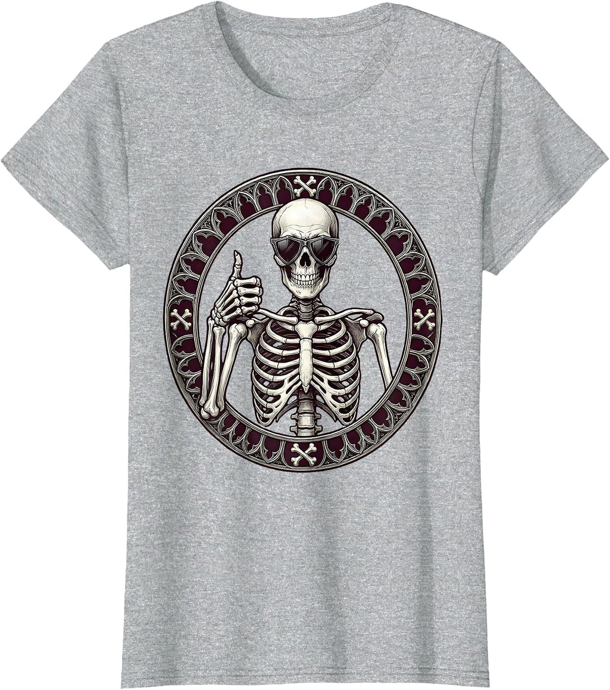 Women's Never Better Skeleton Thumbs Up Sunglasses T-Shirt - Heather Grey