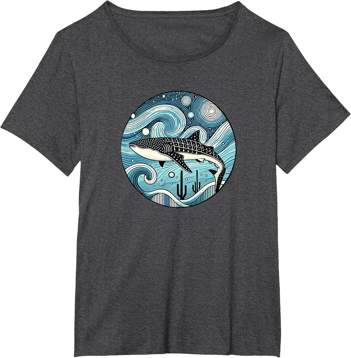 Whale Shark Ocean Animal - Van Gogh Starry Night Style T-Shirt - Dark Heather Grey