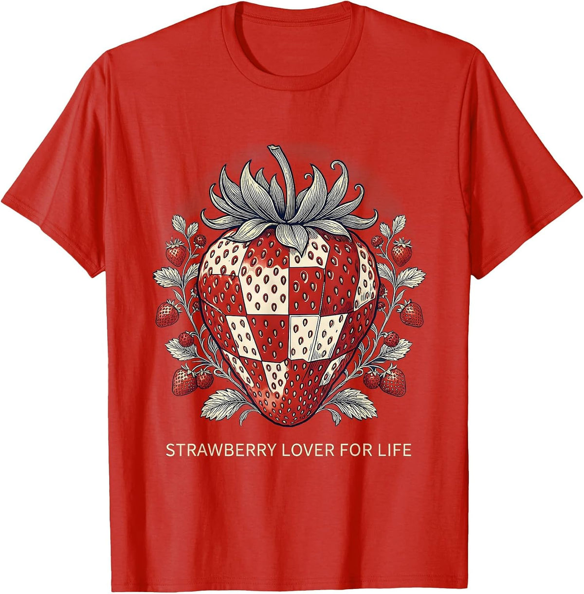 Men's Strawberry Lover For Life Fruit Fan Design T-Shirt - Red