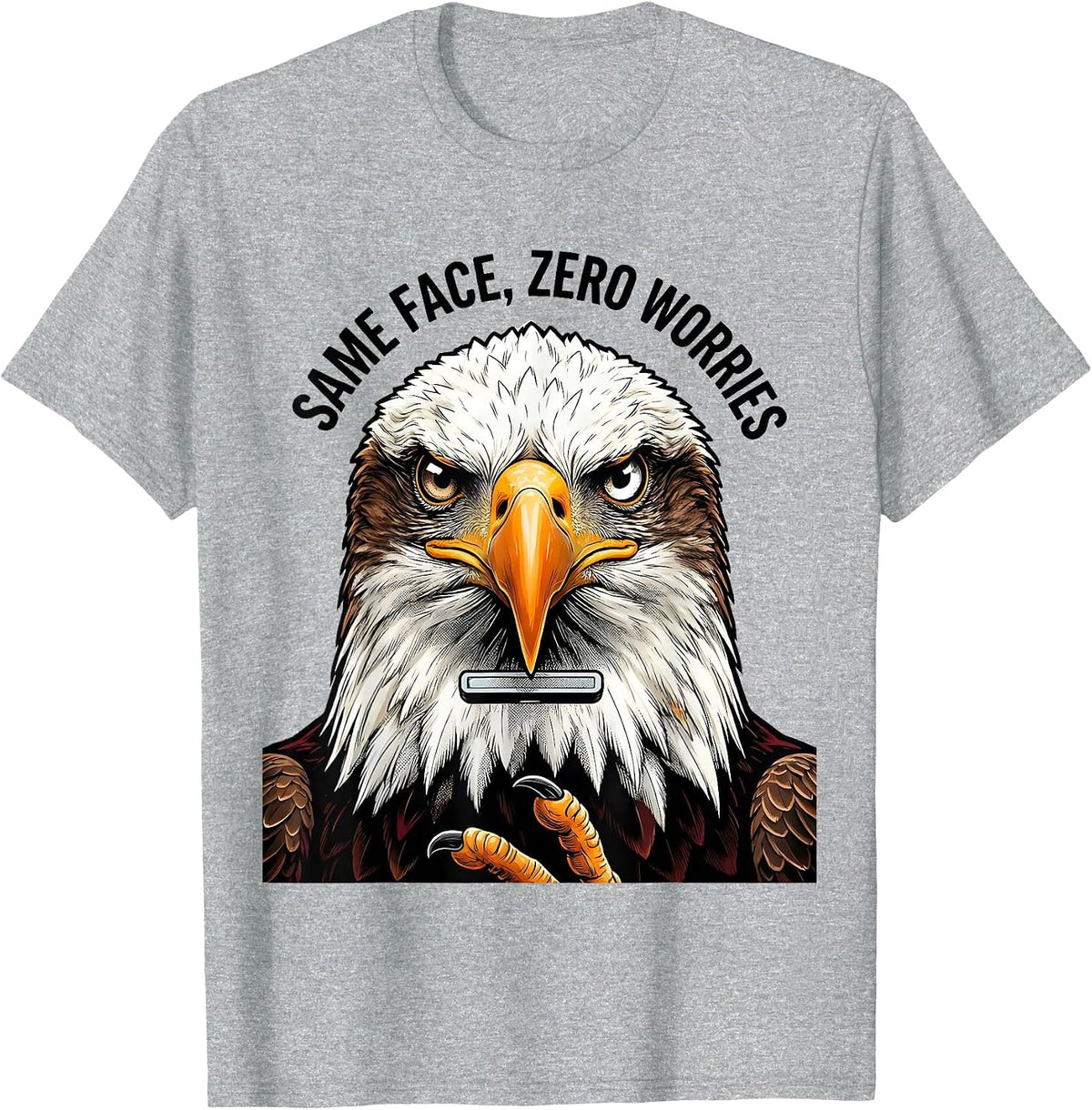 Men's Same Face Zero Worries Comic Book Bald Eagle Mascot Humor T-Shirt - Heather Grey