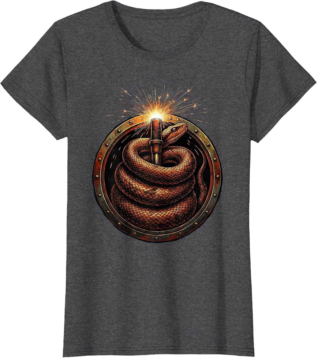 Women's Serpent Torch Welder Graphic Design T-Shirt - Dark Heather Grey