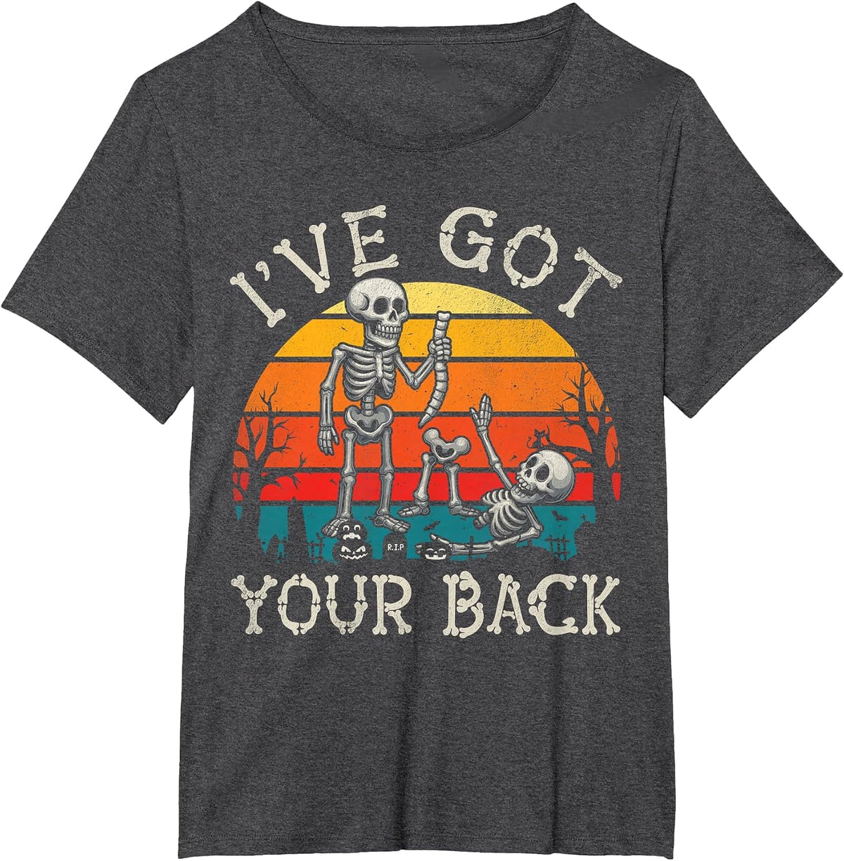 Retro I've Got Your Back Funny Halloween Skeleton Costume T-Shirt - Dark Heather Grey
