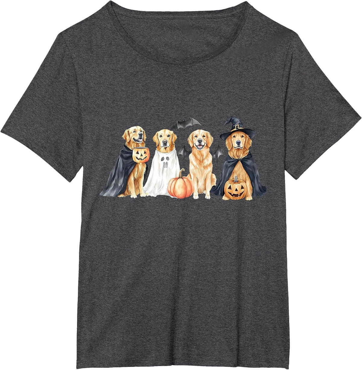 Golden Retriever Dogs Ghost Boo Witch Costume Halloween T-Shirt - Dark Heather Grey