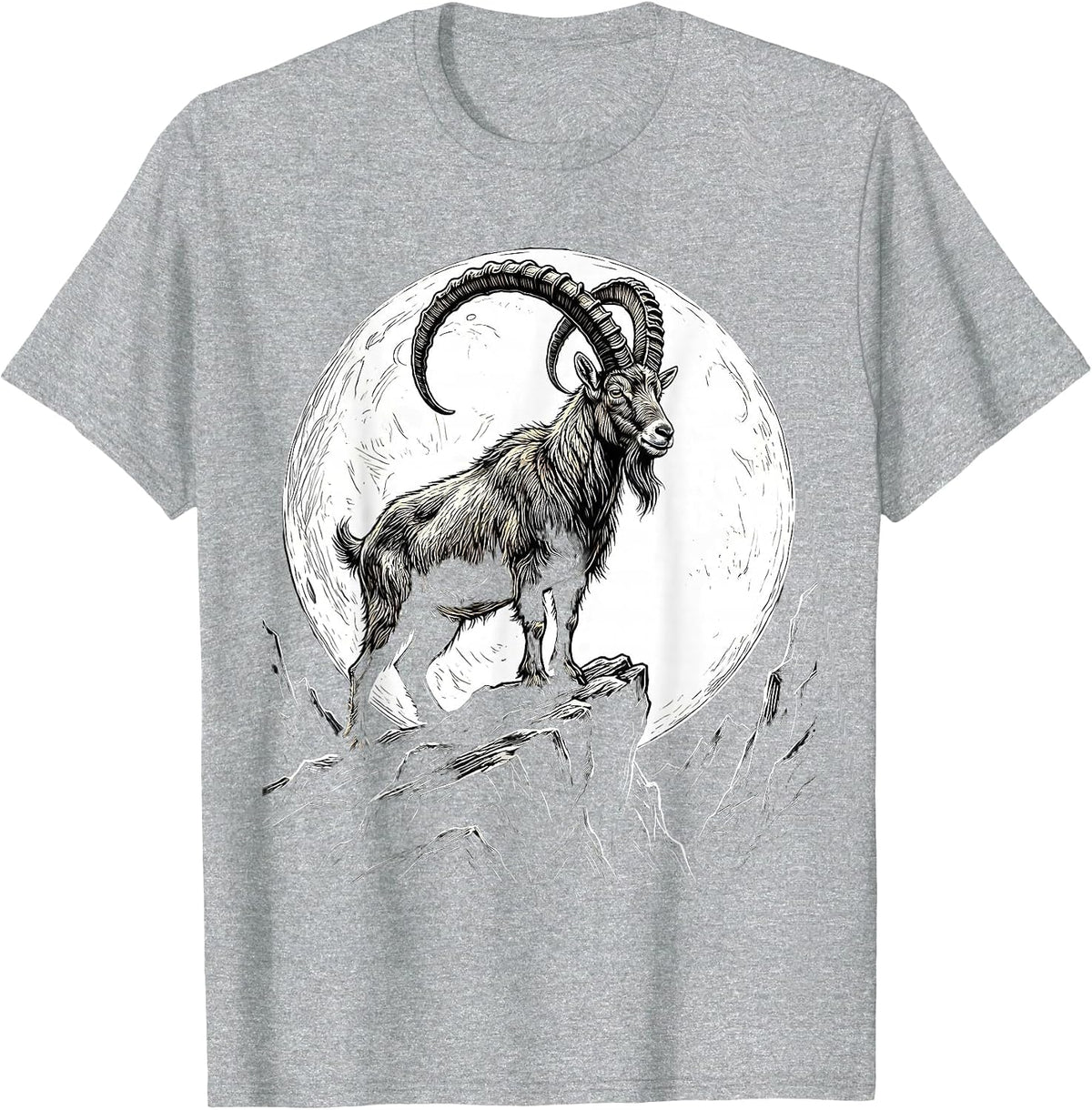 Men's Goat Silhouette Full Moon Graphic Design T-Shirt - Heather Grey