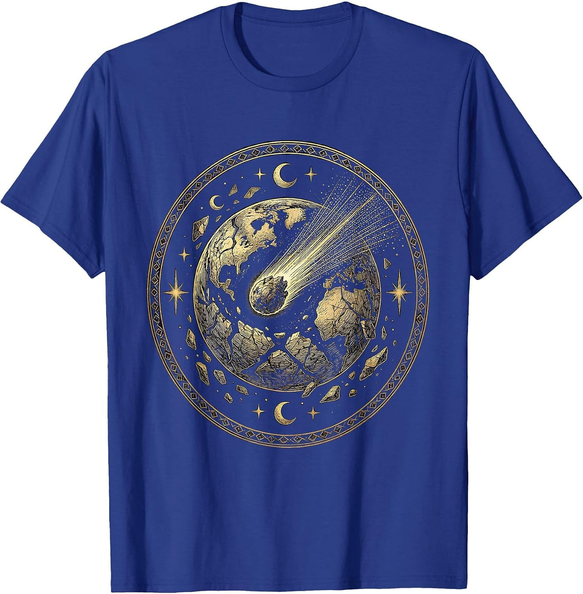 Comet and Crumbling Planet Space Art Design T-Shirt - Royal Blue