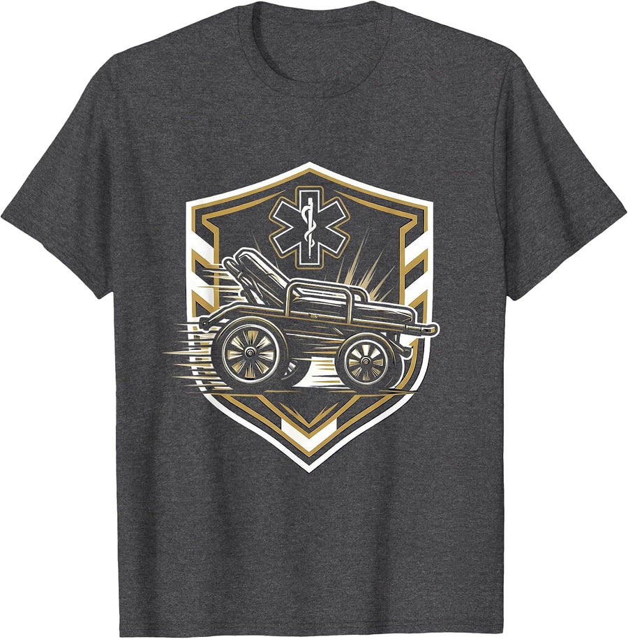Men's EMT Gurney Rush Hospital Corridor Graphic T-Shirt - Dark Heather Grey