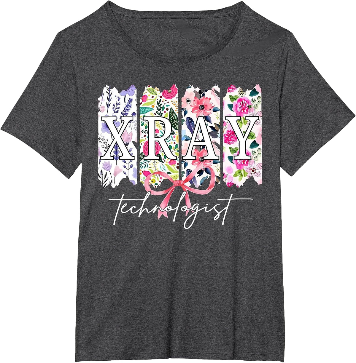 Retro X-Ray Technologist Flower Coquette Bow Radiology T-Shirt - Dark Heather Grey