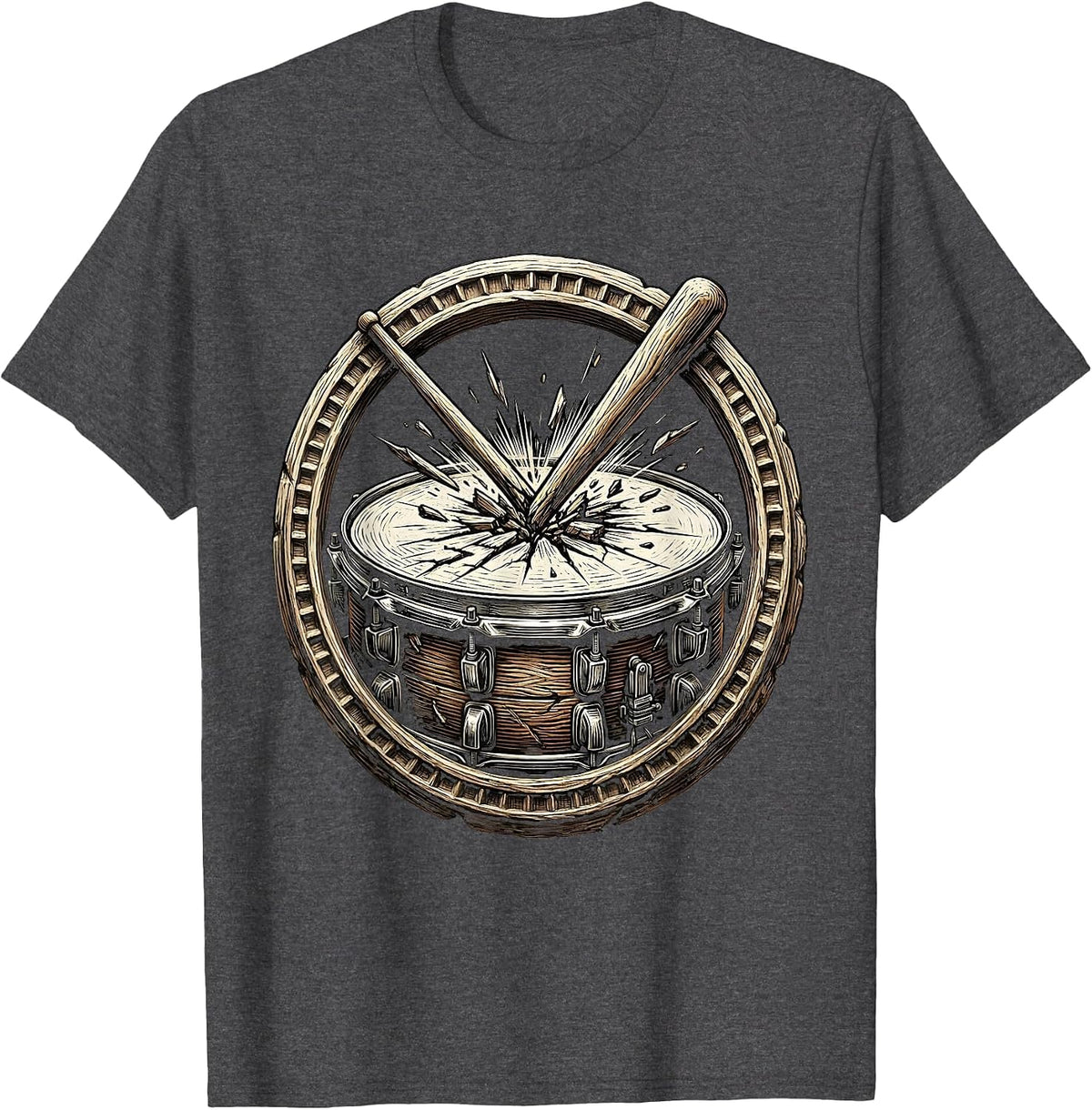 Broken Drumstick Snare Drum 90s Band Graphic T-Shirt - Dark Heather Grey