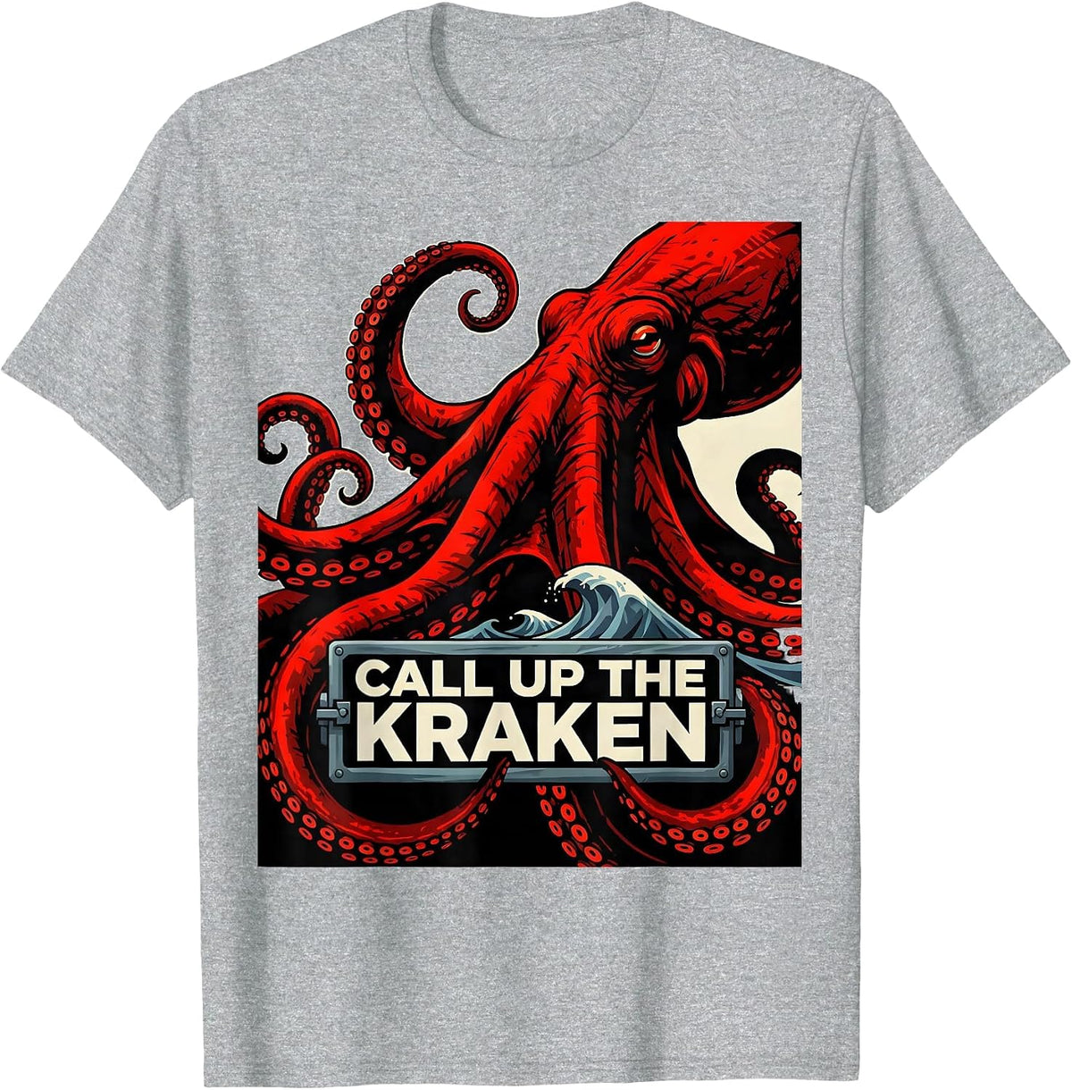 Men's Call Up The Kraken Constructivist Poster Octopus Lover Ocean T-Shirt - Heather Grey