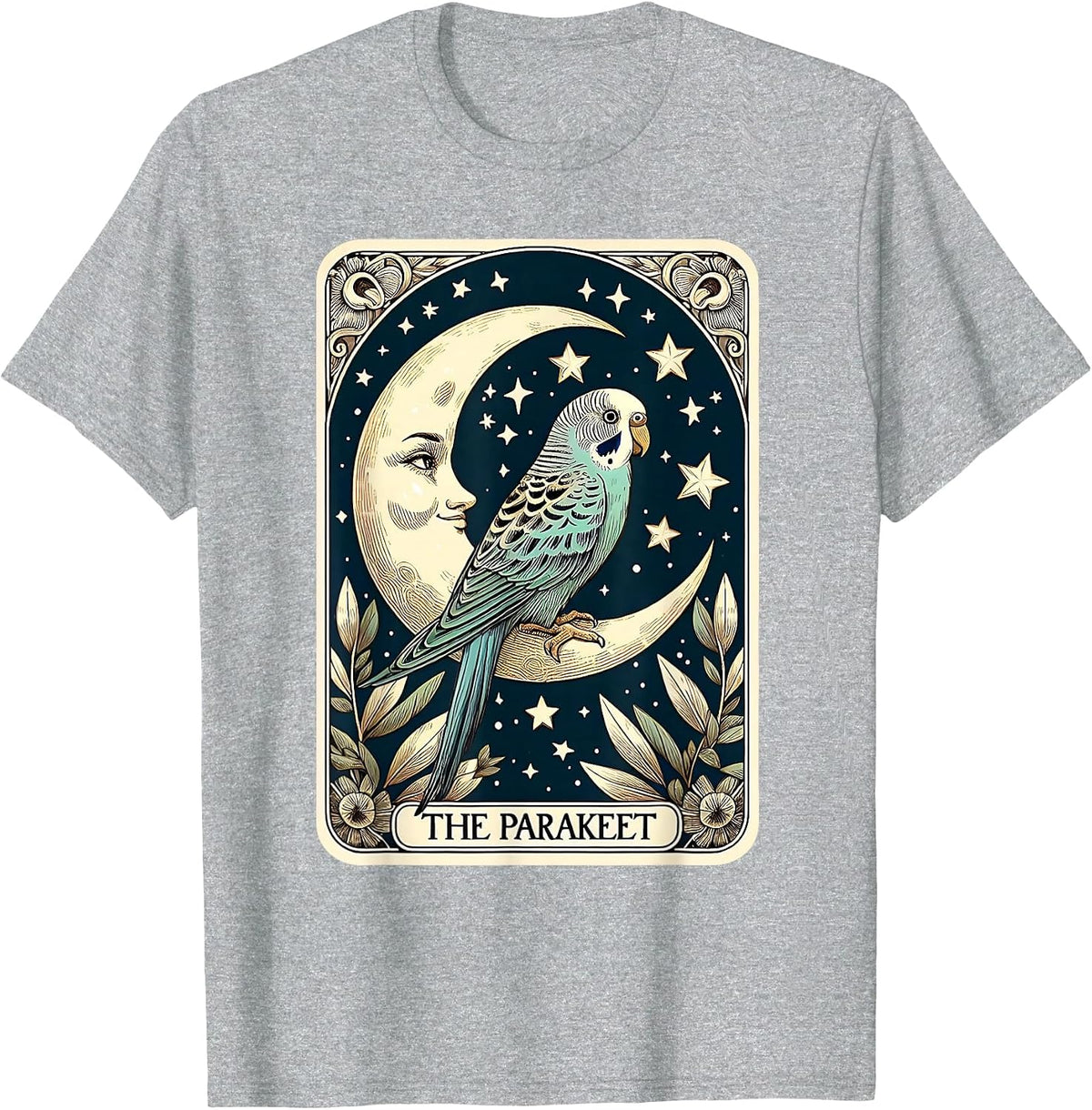 Cute Parakeet Tarot Card Star with the Moon Men Women Kids T-Shirt - Heather Grey
