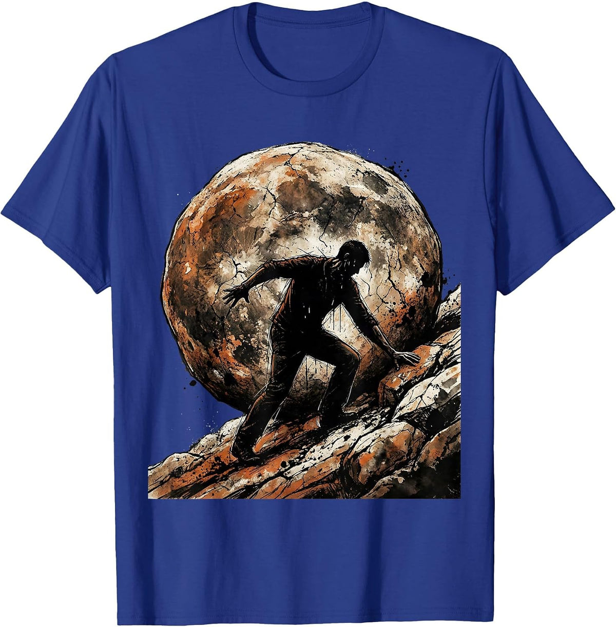 Sisyphus Boulder Push Resistance Graphic T-Shirt - Royal Blue