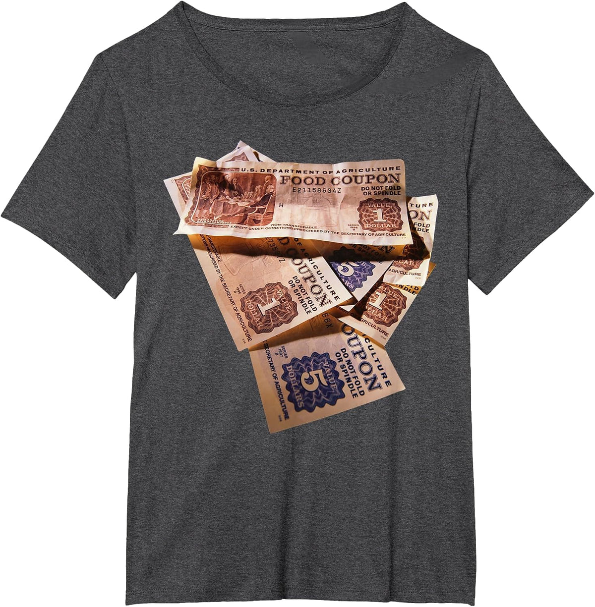 Food Stamp Funny Gangster Food Stamps Retro 80's 90's Squad T-Shirt - Dark Heather Grey