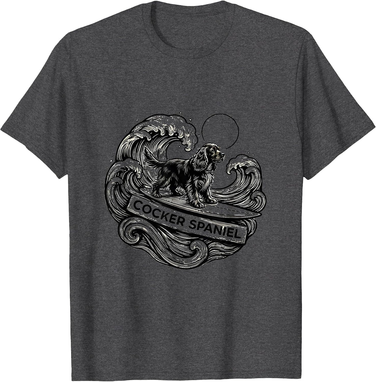 Men's Cocker Spaniel Line Art Funny Surf Dog Breed Owner Gift T-Shirt - Dark Heather Grey