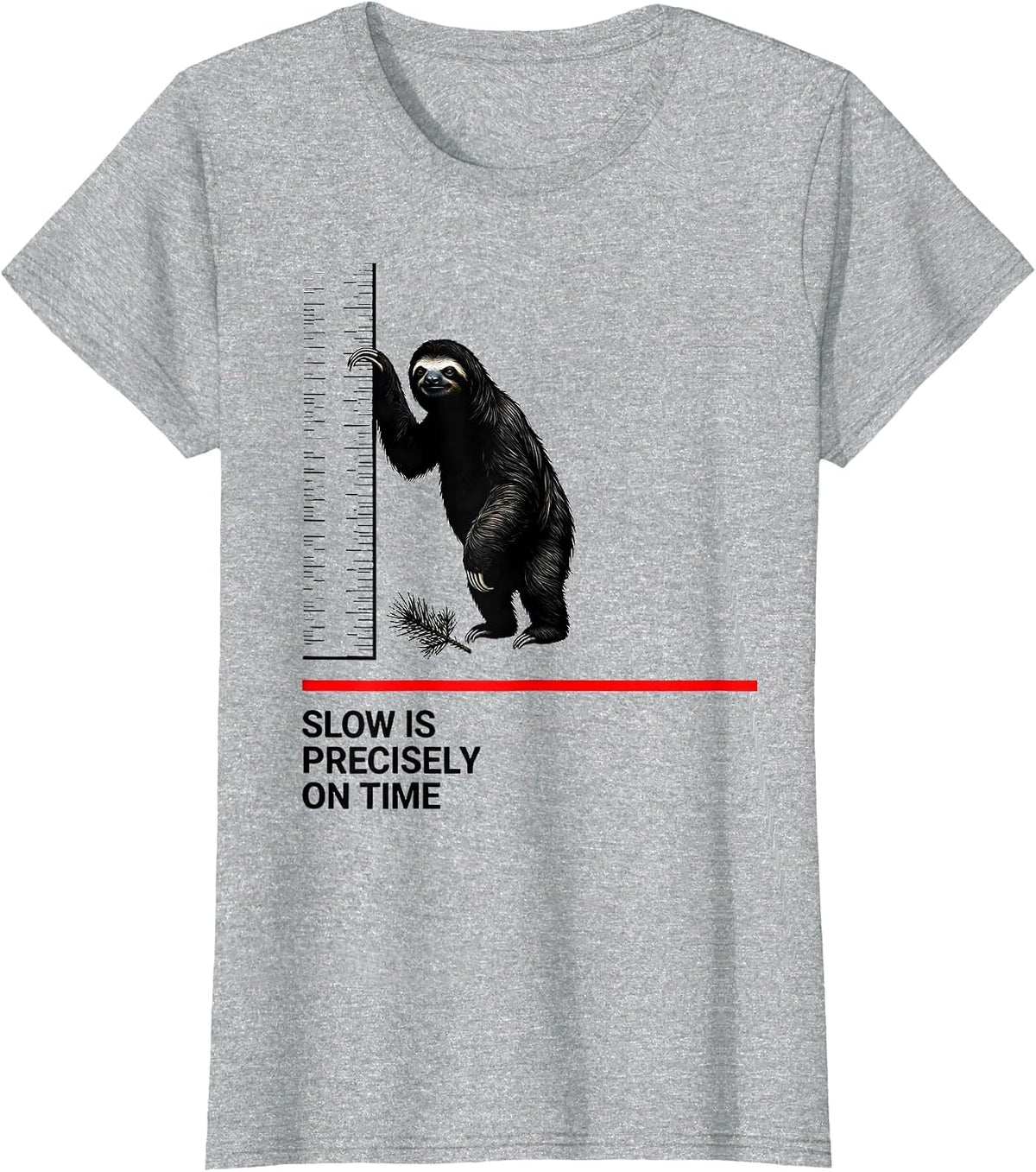Women's Slow Is Precisely On Time Funny Sloth Lover Ugly Christmas T-Shirt - Heather Grey