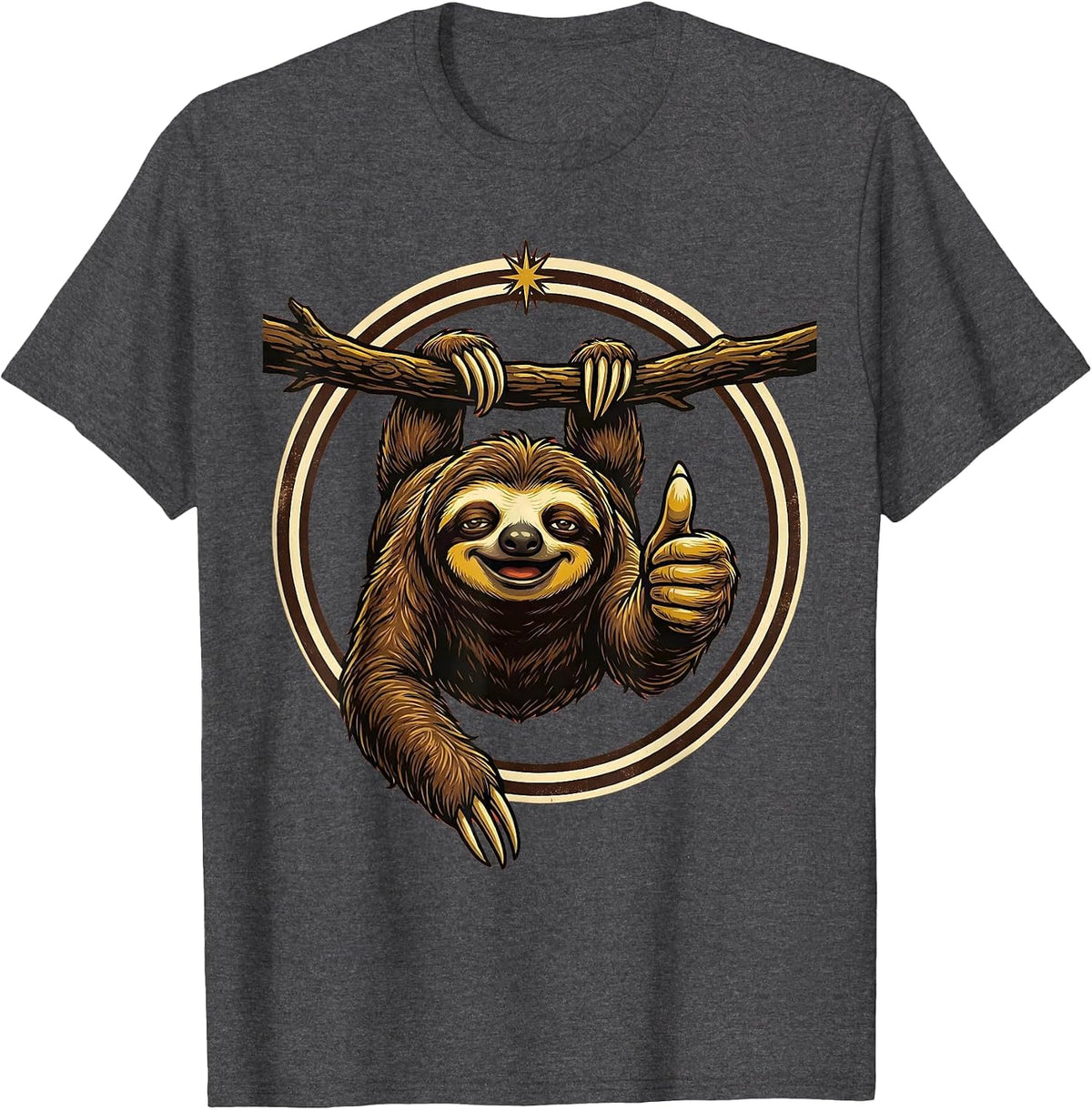 Men's Funny Sloth Thumbs Up Hanging From Branch T-Shirt - Dark Heather Grey