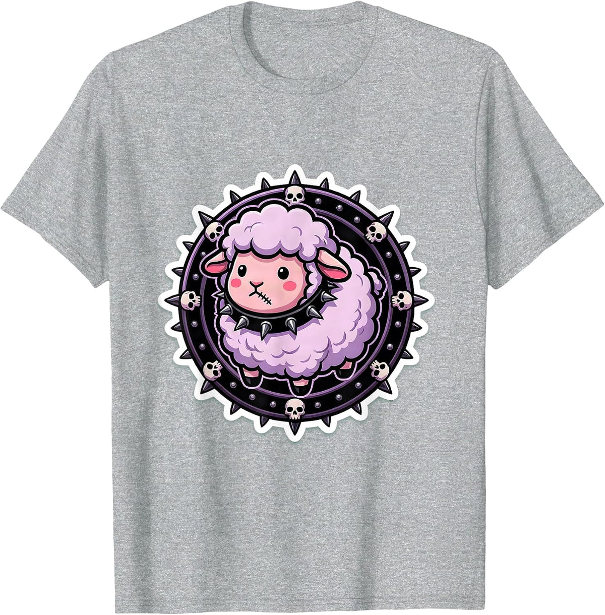 Men's Cute But Dangerous Lamb Spiked Collar Graphic T-Shirt - Heather Grey