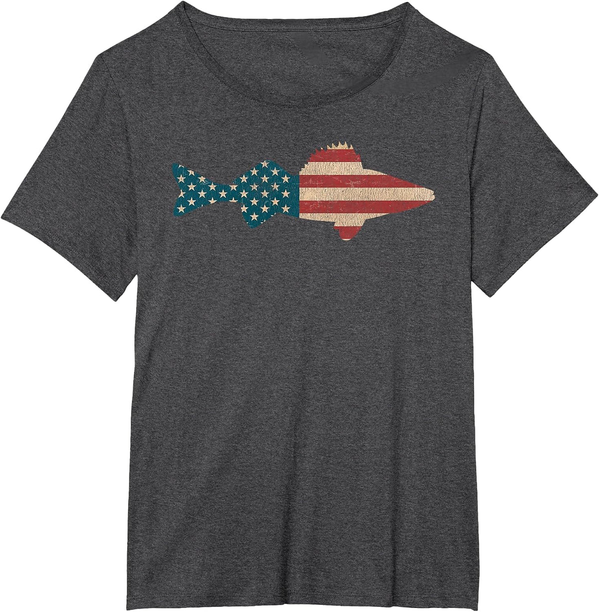 Walleye Fishing American Flag Sauger Angling T-Shirt - Dark Heather Grey