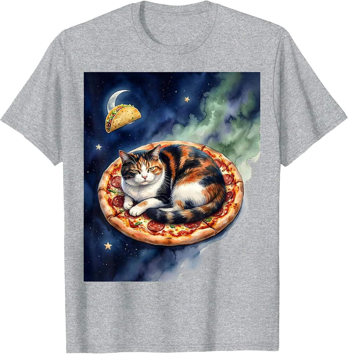 Men's Space Cat Pizza Taco Watercolor Meme Gift T-Shirt - Heather Grey