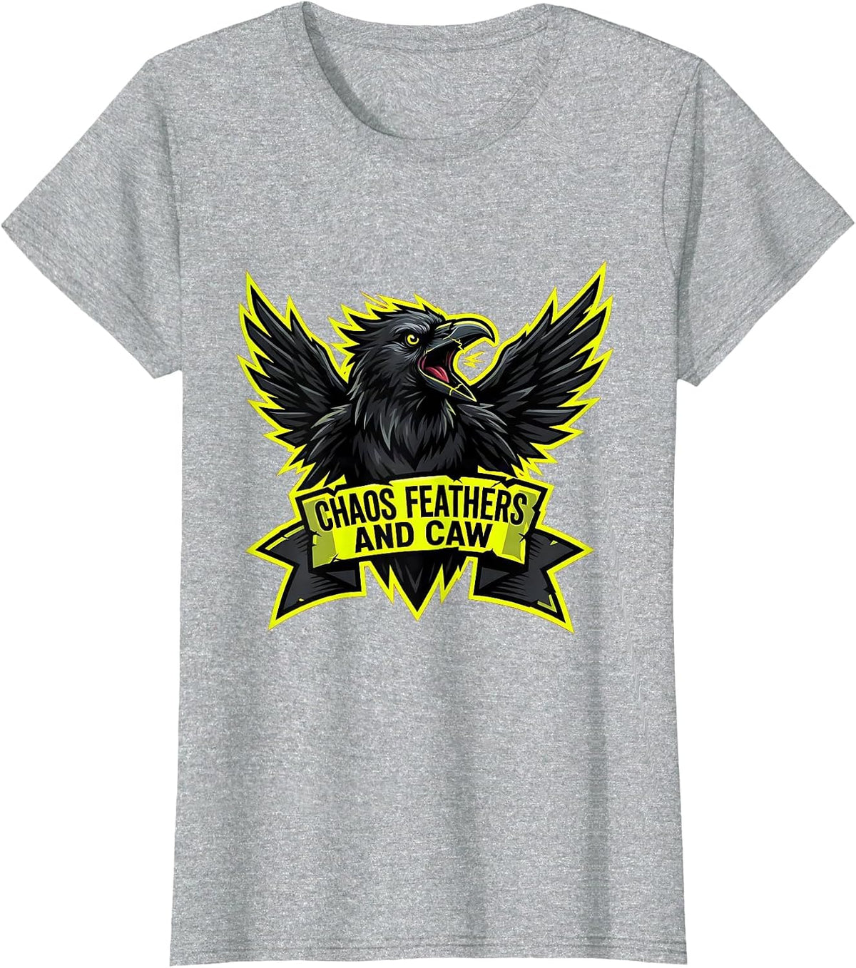 Women's Chaos Feathers and Caw Crow Design T-Shirt - Heather Grey