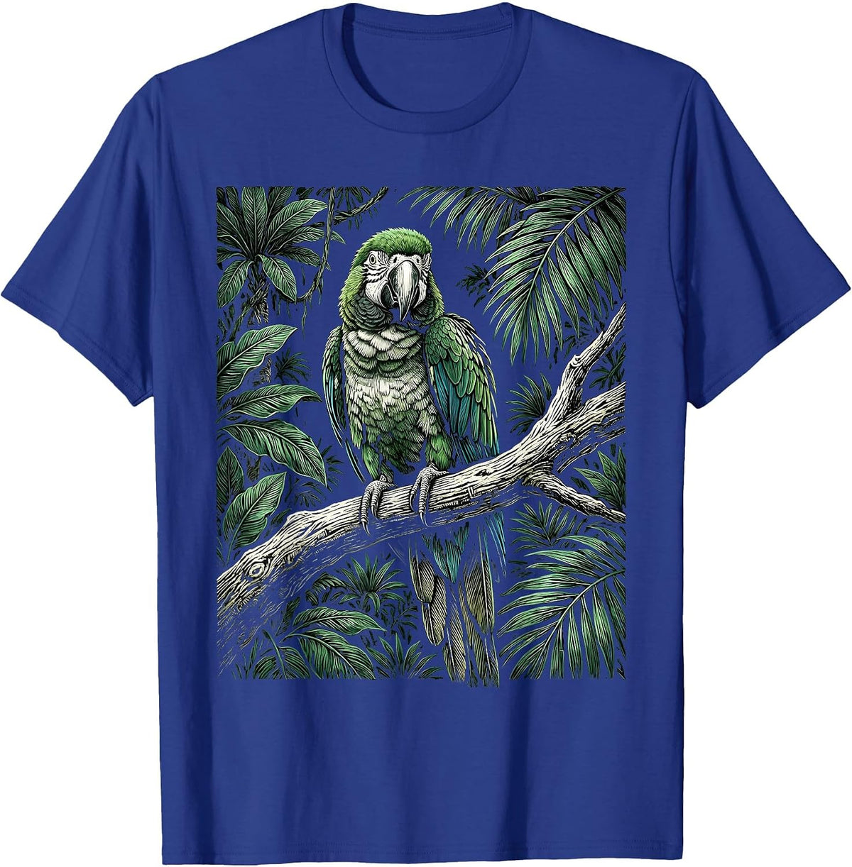 Men's Parakeet on Tropical Jungle Branch Illustration T-Shirt - Royal Blue