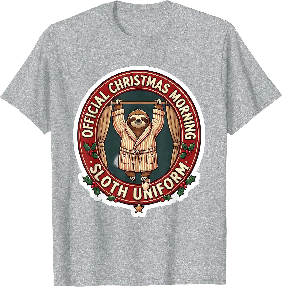 Men's Official Christmas Morning Sloth Uniform Funny T-Shirt - Heather Grey
