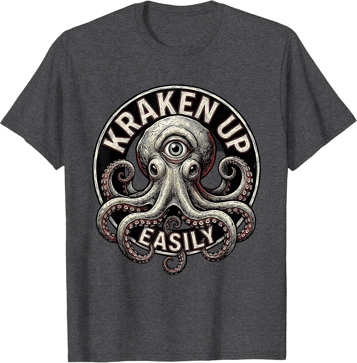 Kraken Up Easily Playful Woodcut Engraving Octopus Lover T-Shirt - Dark Heather Grey