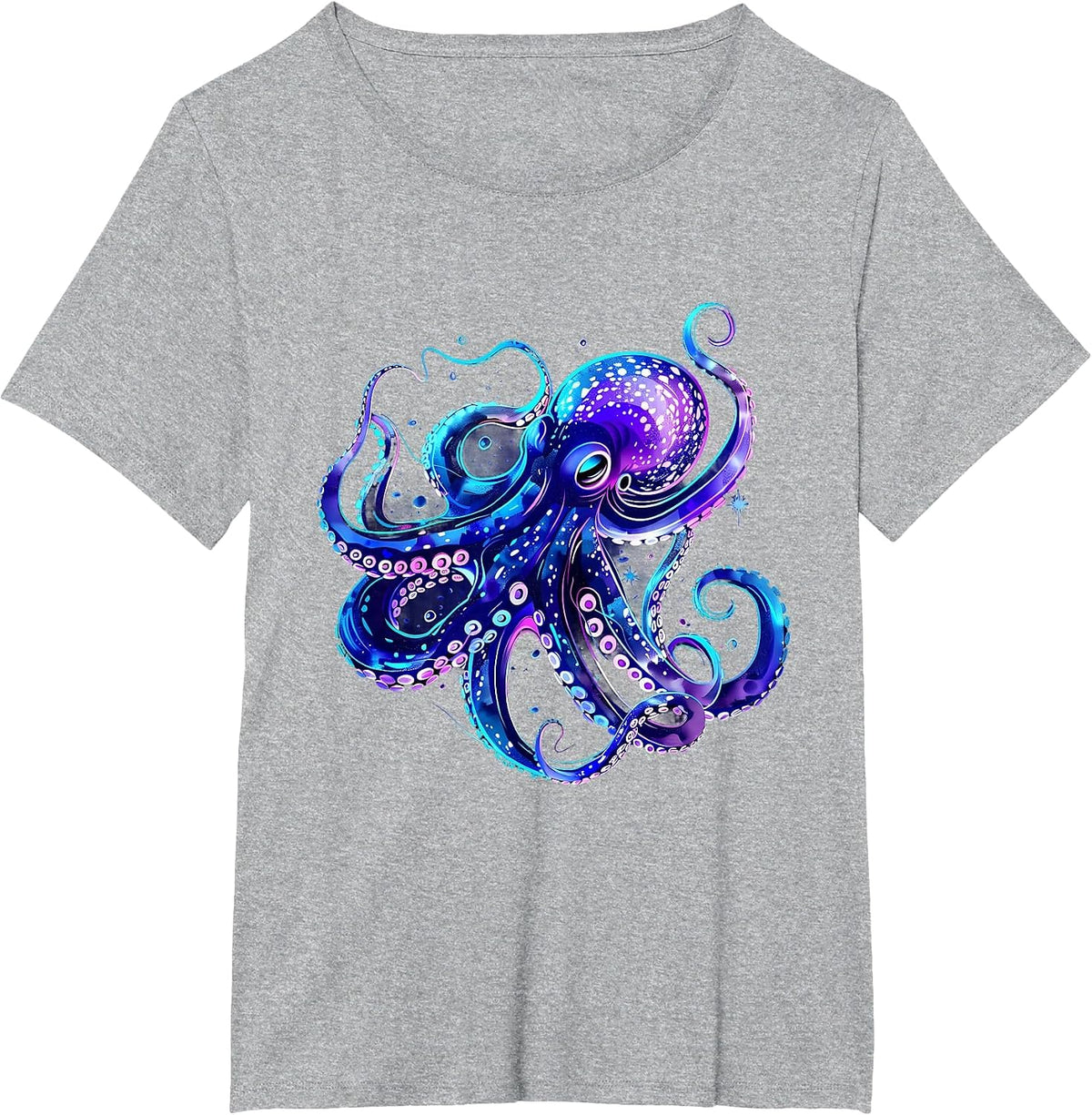 Octopus Artwork Sea Ocean Animal Lover Motif Sea Creature T-Shirt - Heather Grey
