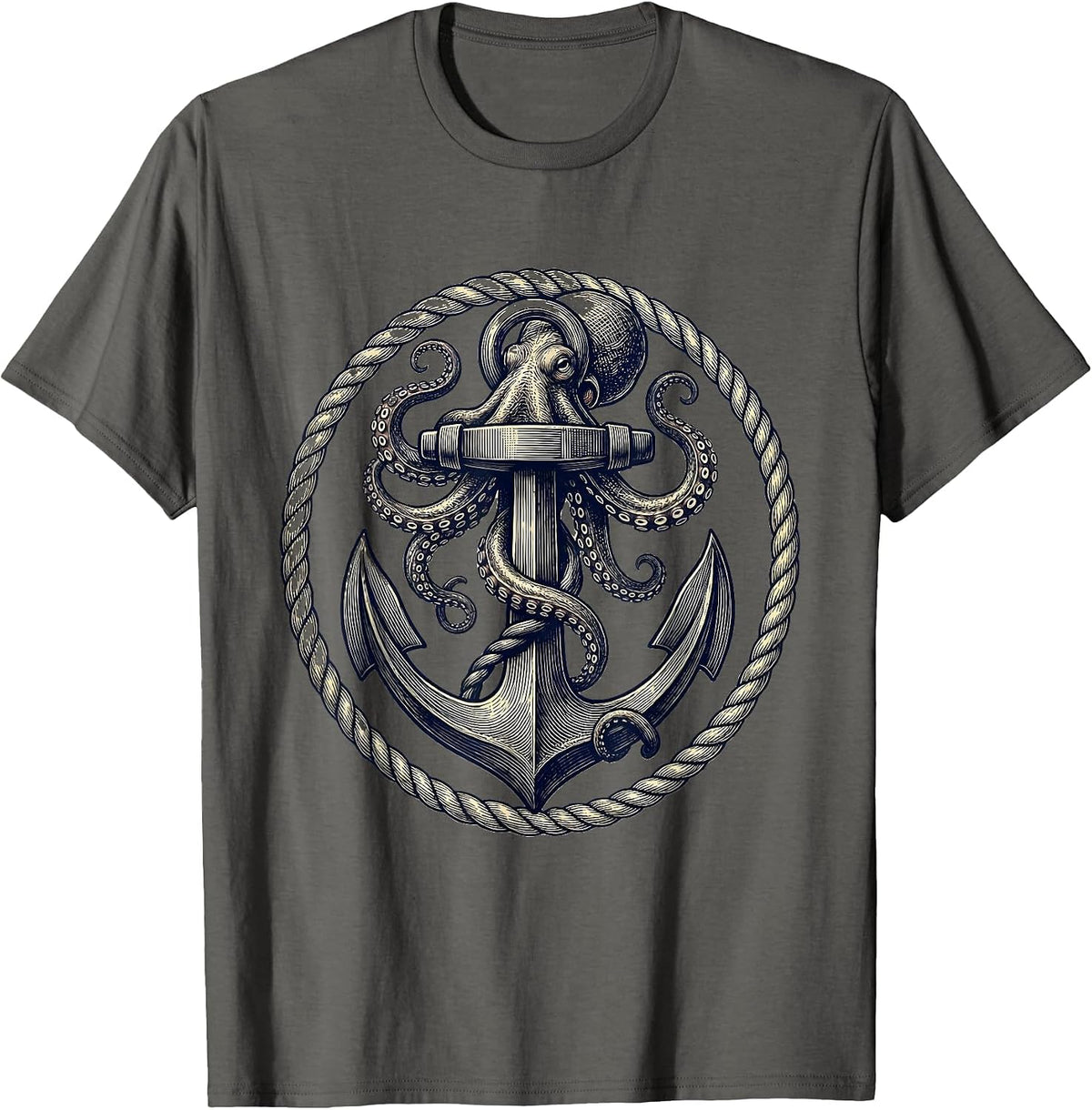 Men's Octopus Tentacles Wrapped Around Anchor Sailor T-Shirt - Asphalt Grey