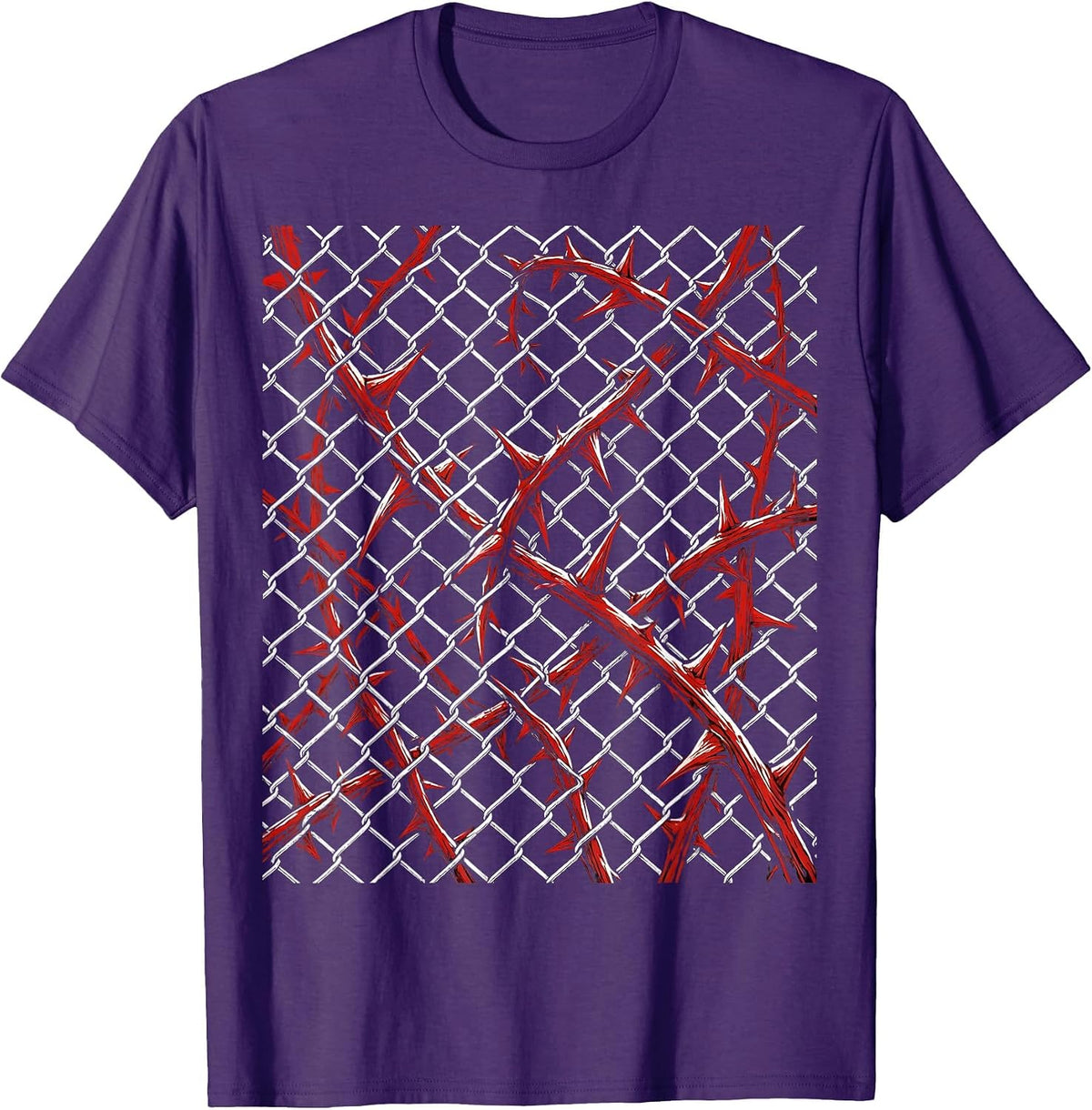 Chain-Link Fence Climbing Rose Thorns Streetwear T-Shirt - Purple