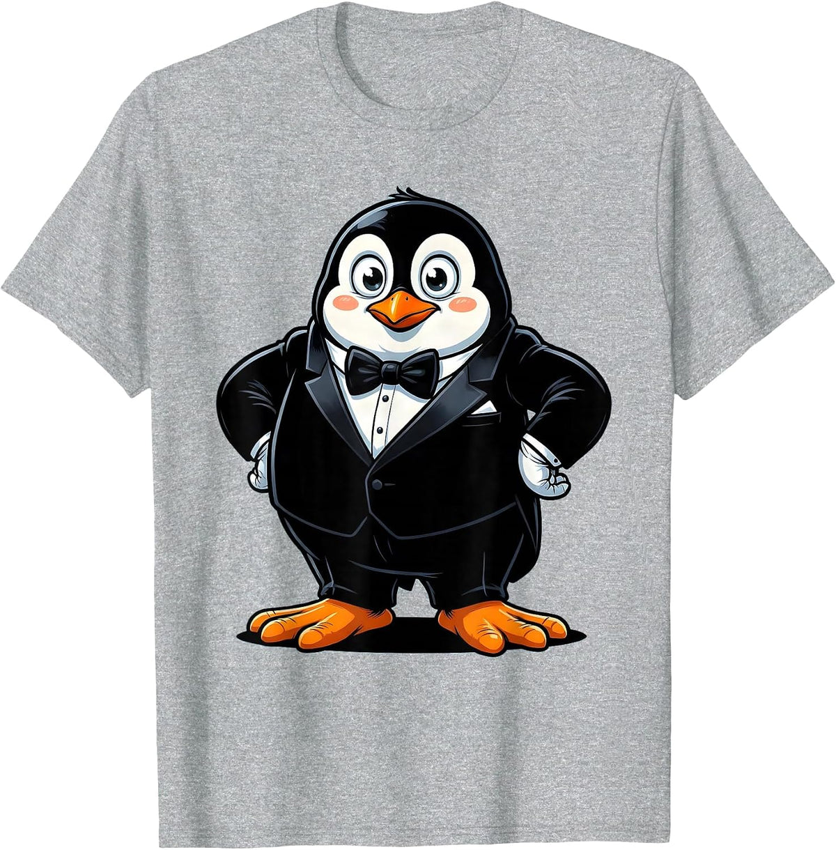Men's Dapper Penguin Tuxedo Graphic Tee T-Shirt - Heather Grey