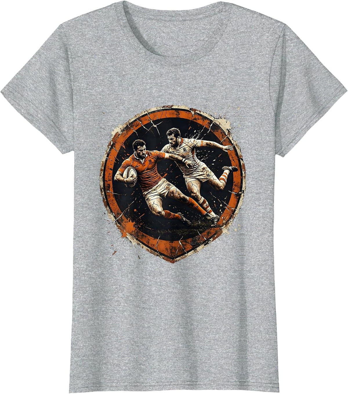 Rugby Mid-Air Collision Graphic Design T-Shirt - Heather Grey